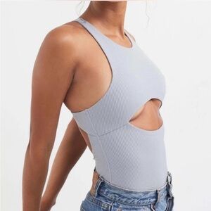 For Love And Lemons Light Gray Cutout Bodysuit